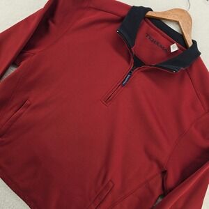 TEHAMA Mens Red Quarter Zip Pullover Long Sleeve Athletic‎ Shirt Size L G